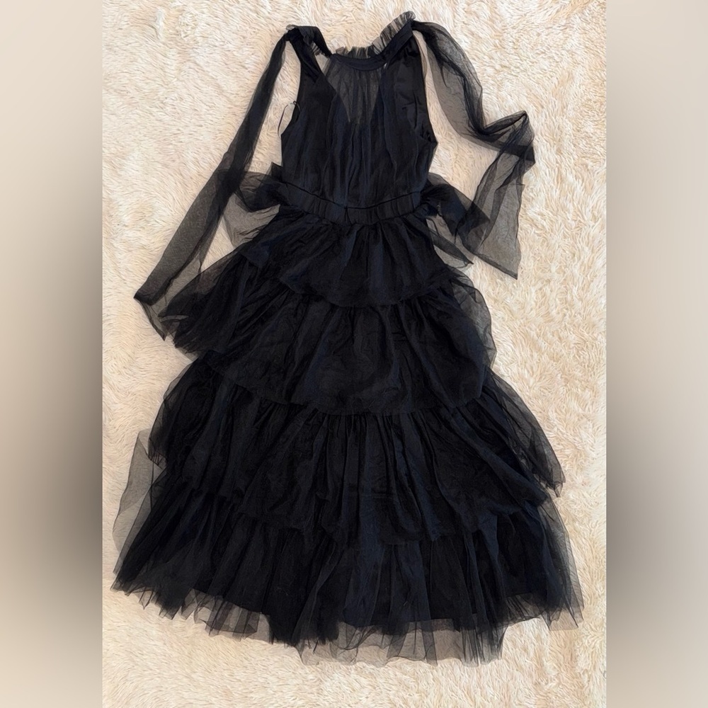 NWOT Petal and Pup Black FRANCES halter tulle tiered bow maxi dress sz M - Picture 6 of 9